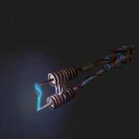 A rusty, eschatological, power-spear, powered by an old car battery.